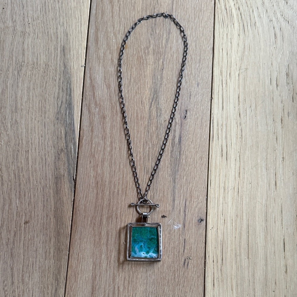 Handcrafted sterling silver chrysocolla pendant  necklace - Jewelry
